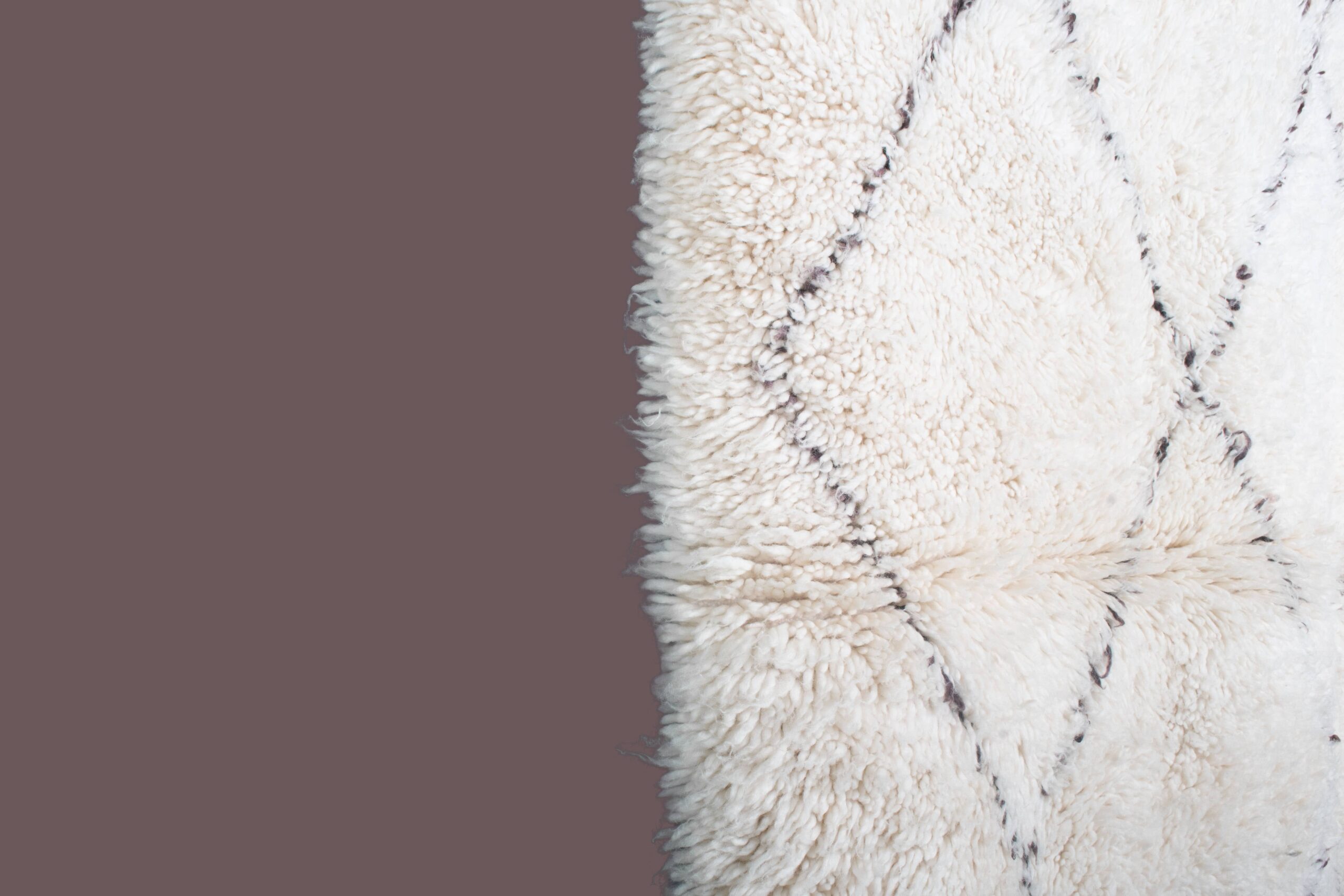 Moroccan Rug Handmade Wool 4x6 - Ivory Neutral Minimalist Boho Area Rug for Living Room Bedroom - Beni Ourain – Image 5