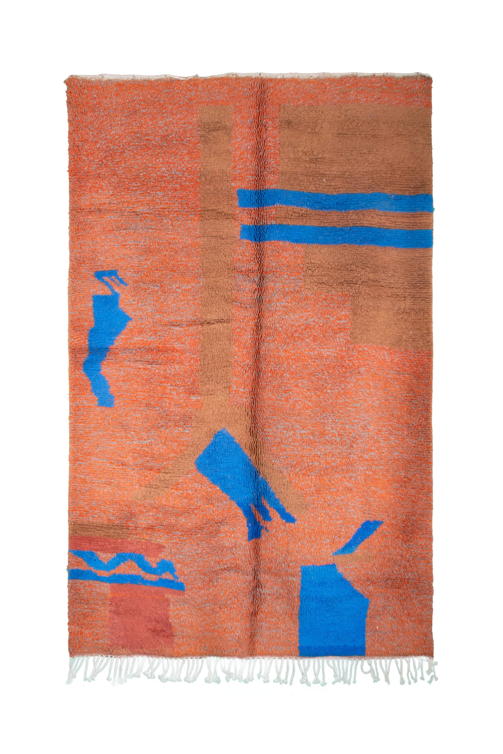 Moroccan Rug Handmade Wool 6x9 - Orange Blue Modern Boho Area Rug for Living Room Bedroom - Authentic Mrirt Rug - الصورة 2