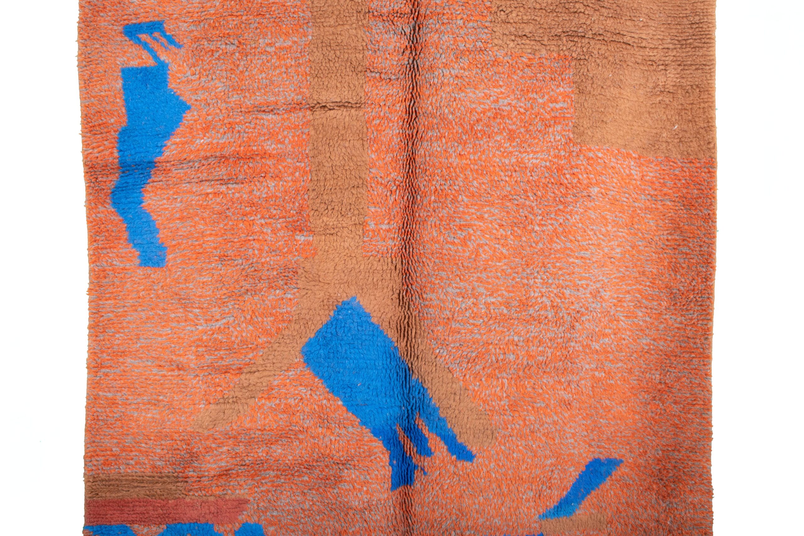 Moroccan Rug Handmade Wool 6x9 - Orange Blue Modern Boho Area Rug for Living Room Bedroom - Authentic Mrirt Rug - الصورة 3