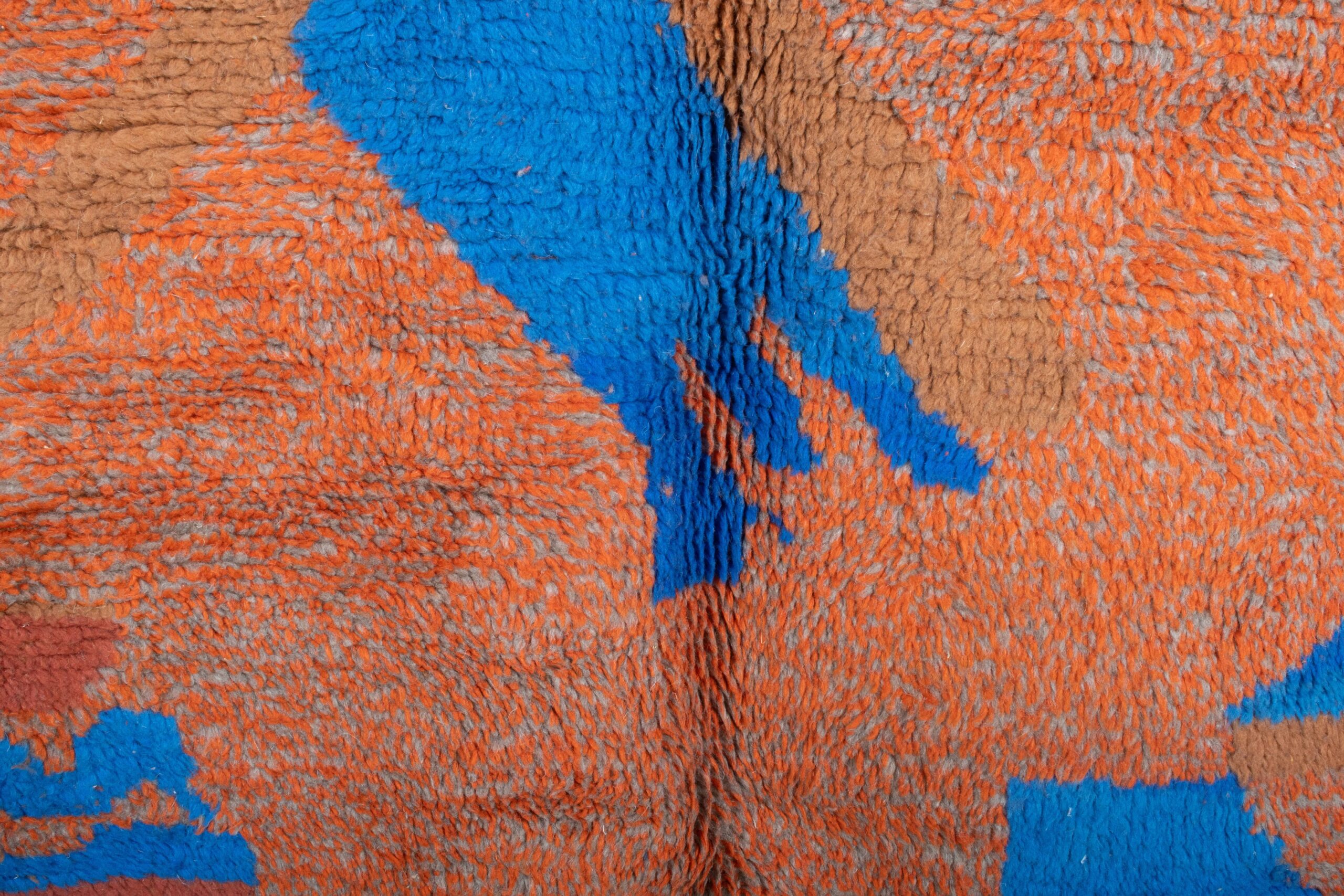 Moroccan Rug Handmade Wool 6x9 - Orange Blue Modern Boho Area Rug for Living Room Bedroom - Authentic Mrirt Rug - الصورة 8