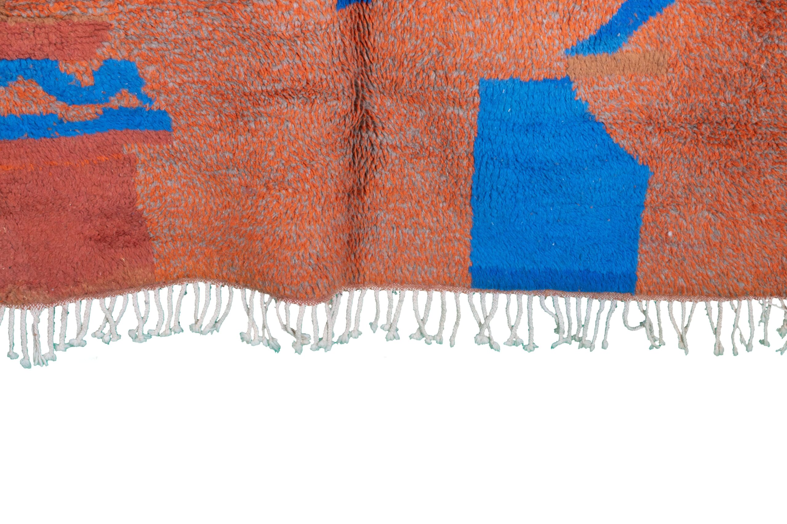 Moroccan Rug Handmade Wool 6x9 - Orange Blue Modern Boho Area Rug for Living Room Bedroom - Authentic Mrirt Rug - الصورة 10