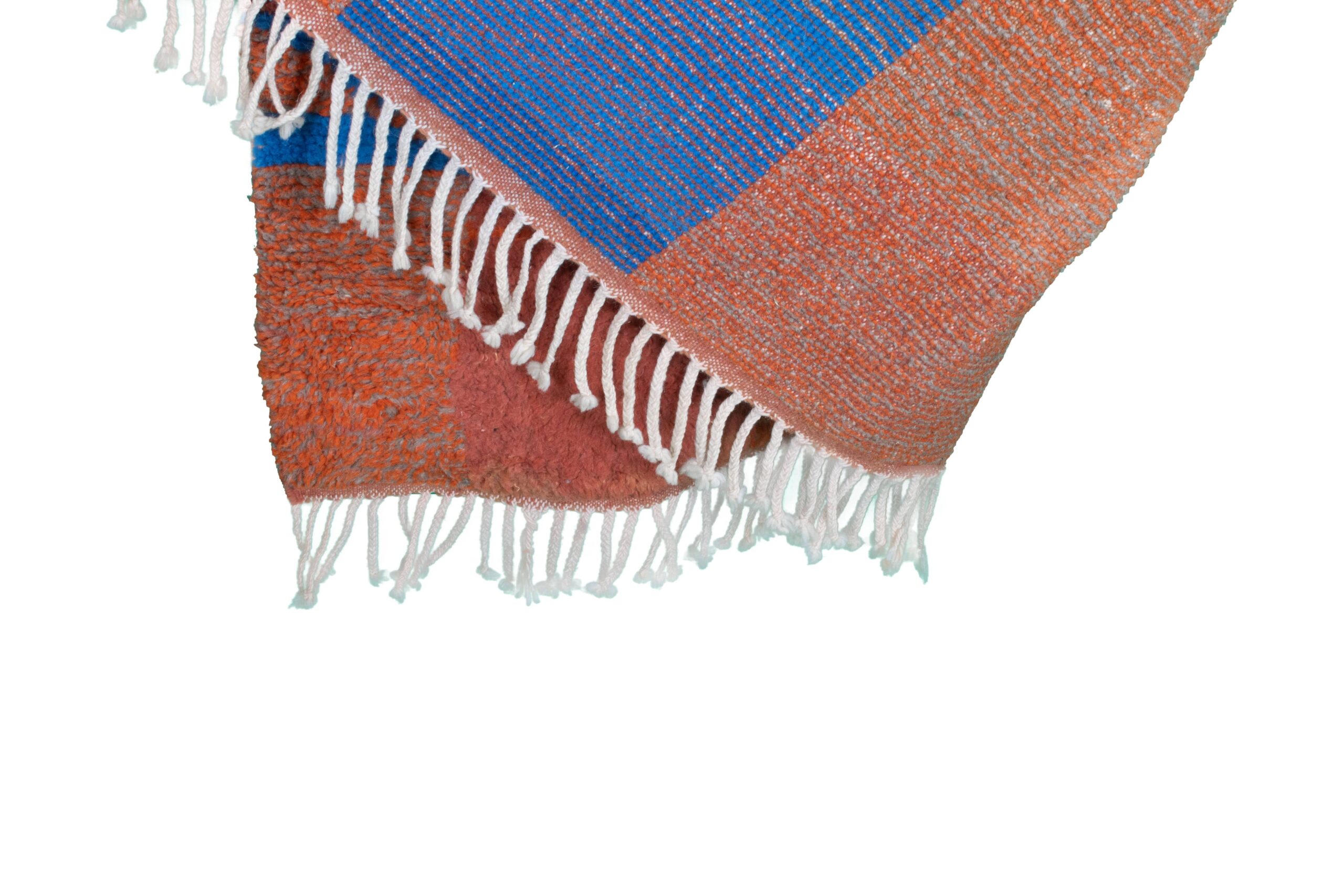 Moroccan Rug Handmade Wool 6x9 - Orange Blue Modern Boho Area Rug for Living Room Bedroom - Authentic Mrirt Rug - الصورة 11