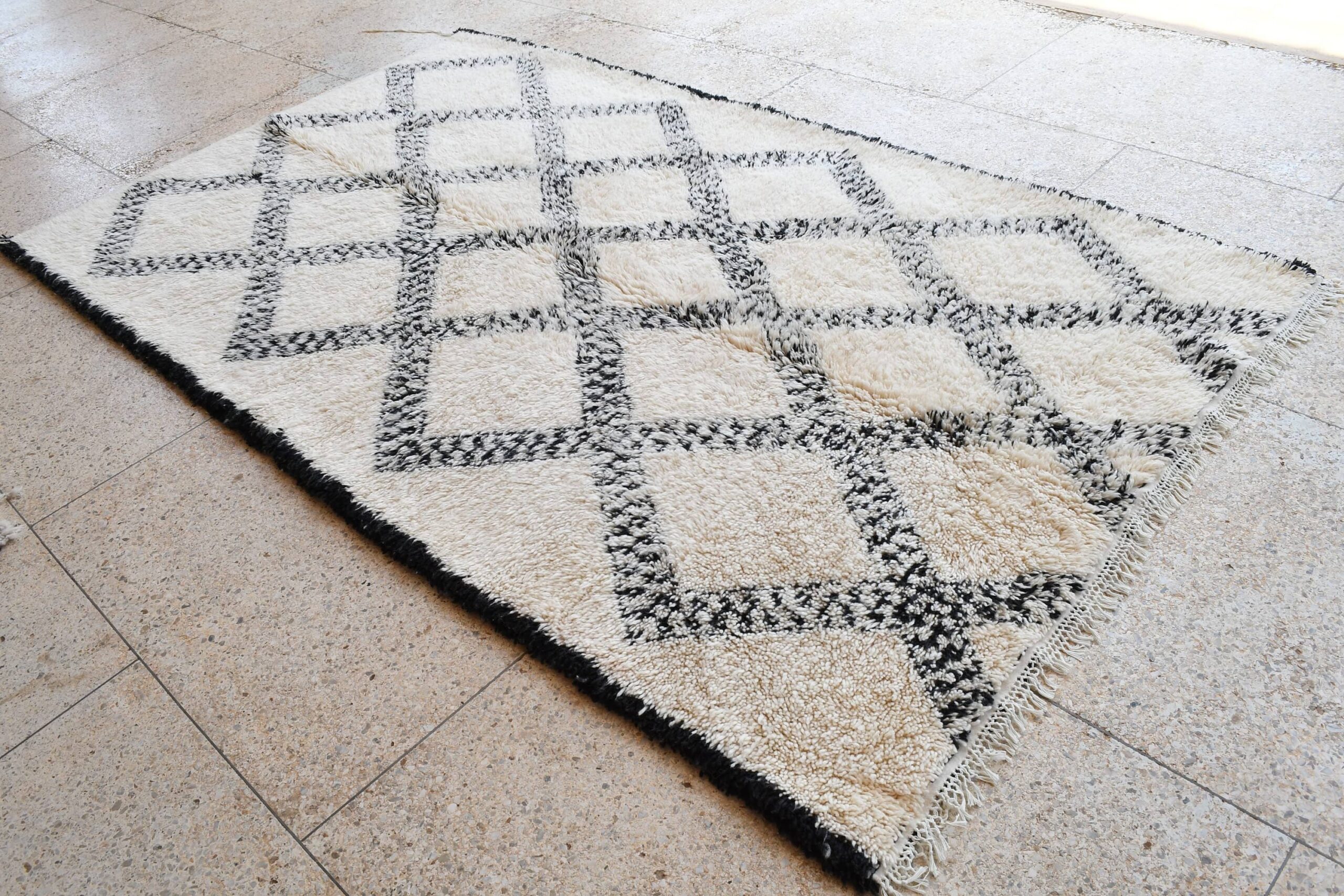 Moroccan Rug Handmade Wool 10x6 - Ivory Black Diamond Boho Area Rug for Living Room Bedroom - Beni Ourain - Imagen 4