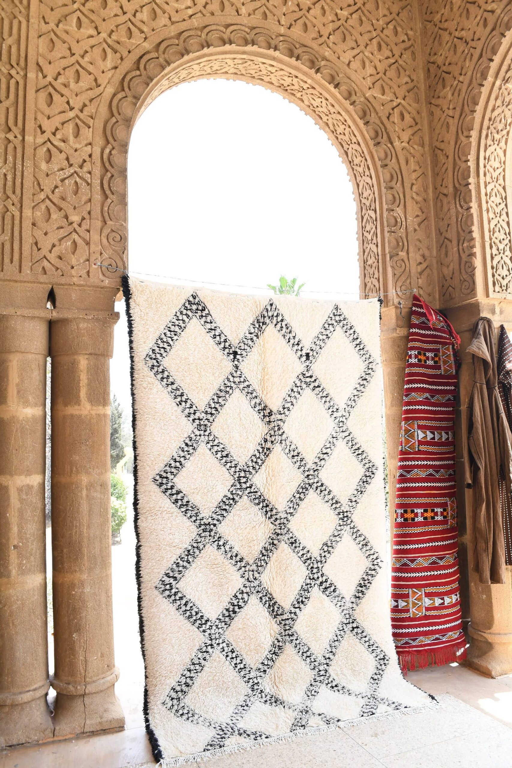 Moroccan Rug Handmade Wool 10x6 - Ivory Black Diamond Boho Area Rug for Living Room Bedroom - Beni Ourain - Imagen 3