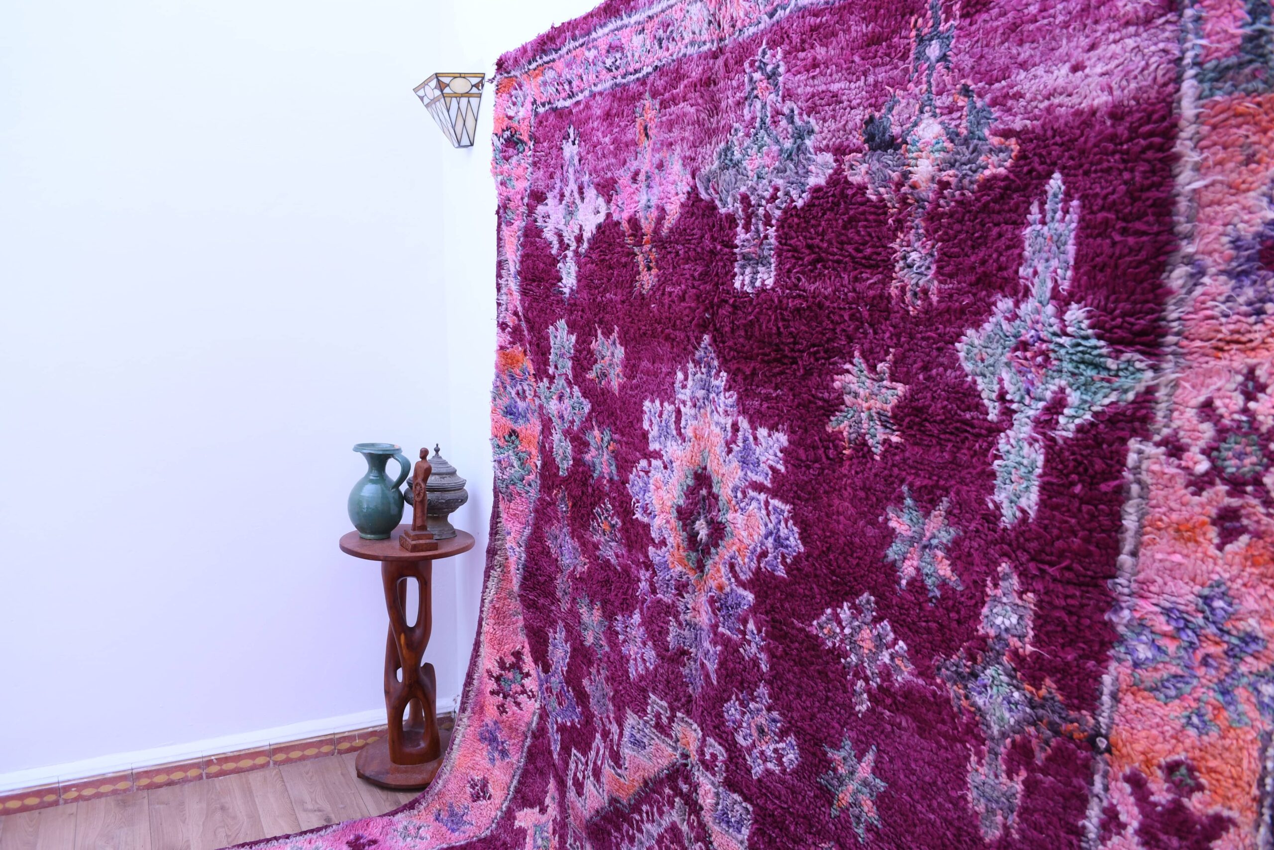 Stunning Purple Moroccan Beni Mguild Wool Rug 213x434cm - Handmade Artisan Craftsmanship - 画像5
