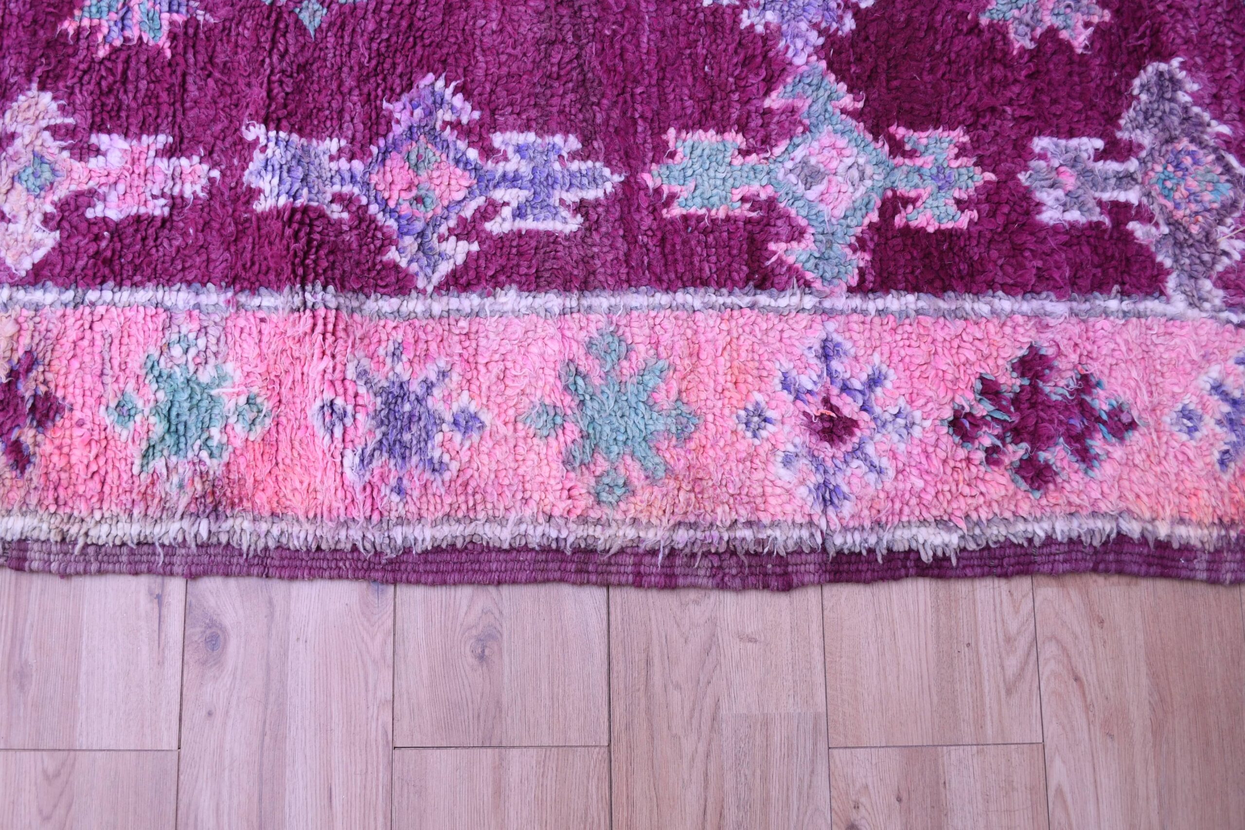 Stunning Purple Moroccan Beni Mguild Wool Rug 213x434cm - Handmade Artisan Craftsmanship - 画像6