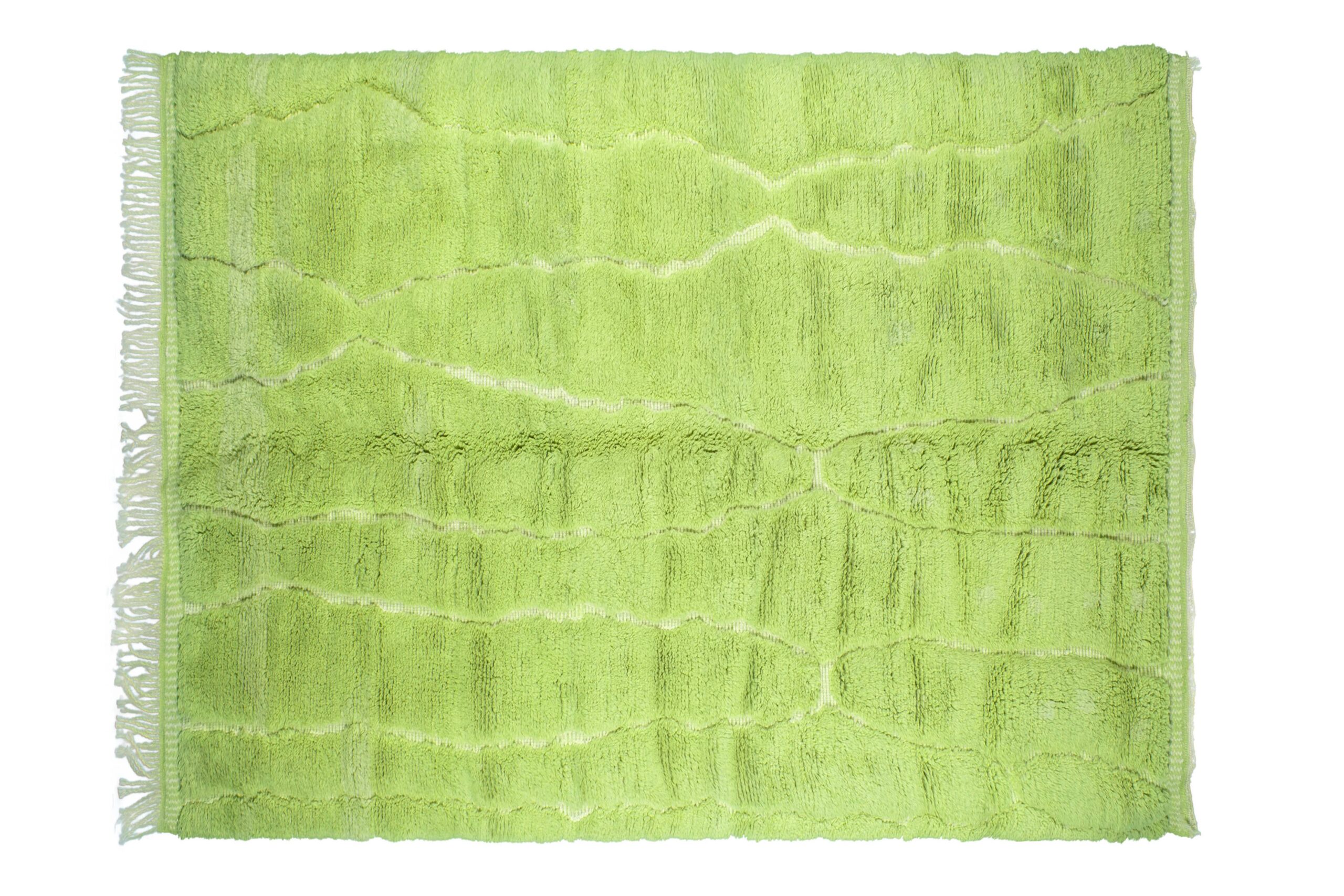 Moroccan Rug Handmade Wool 7x10 - Green Minimalist Boho Area Rug for Living Room Bedroom - Mrirt - Imagen 2