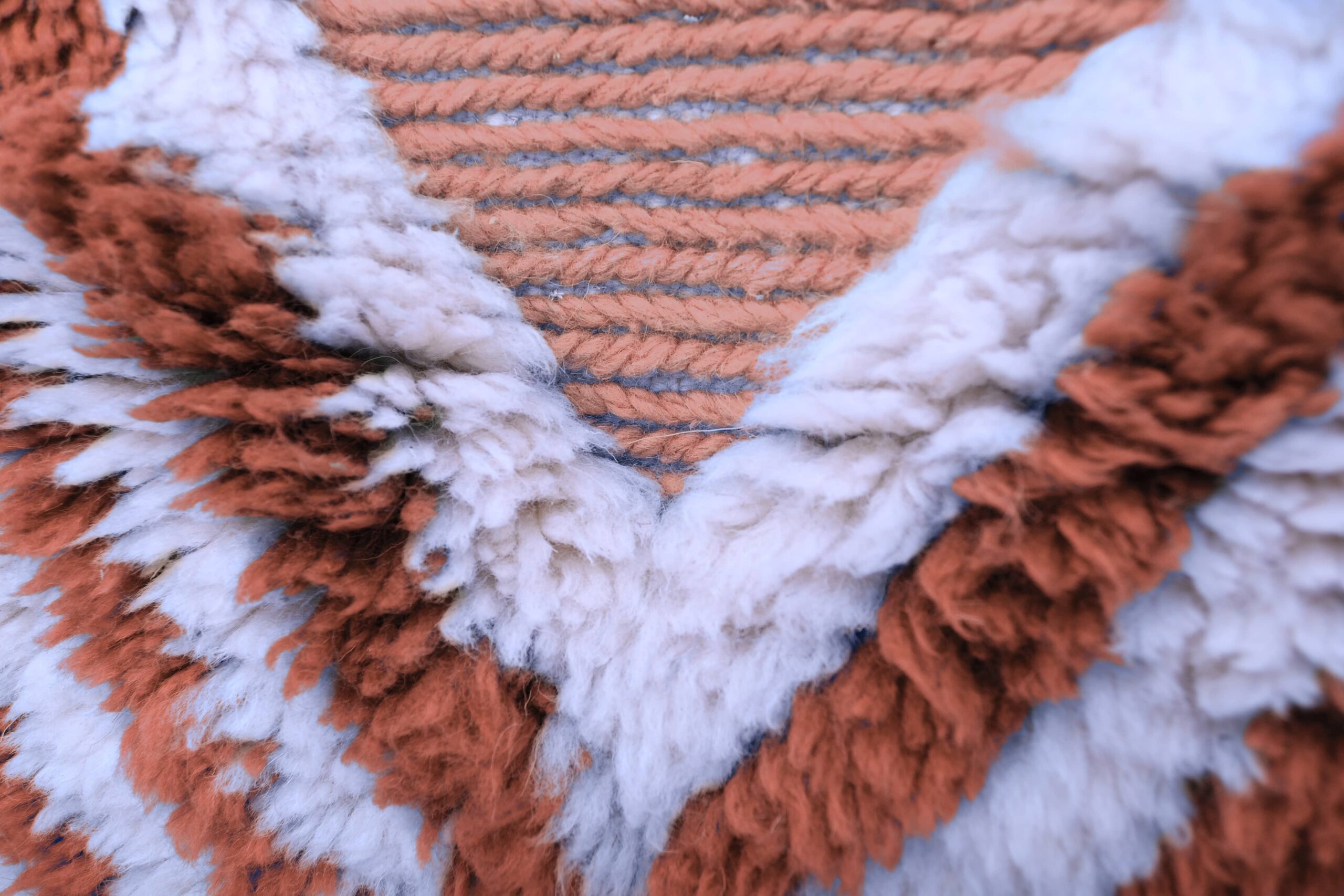 Moroccan Rug Handmade Wool 7x10 - Terracotta Ivory Geometric Boho Area Rug for Living Room Bedroom - Mrirt - Imagen 4