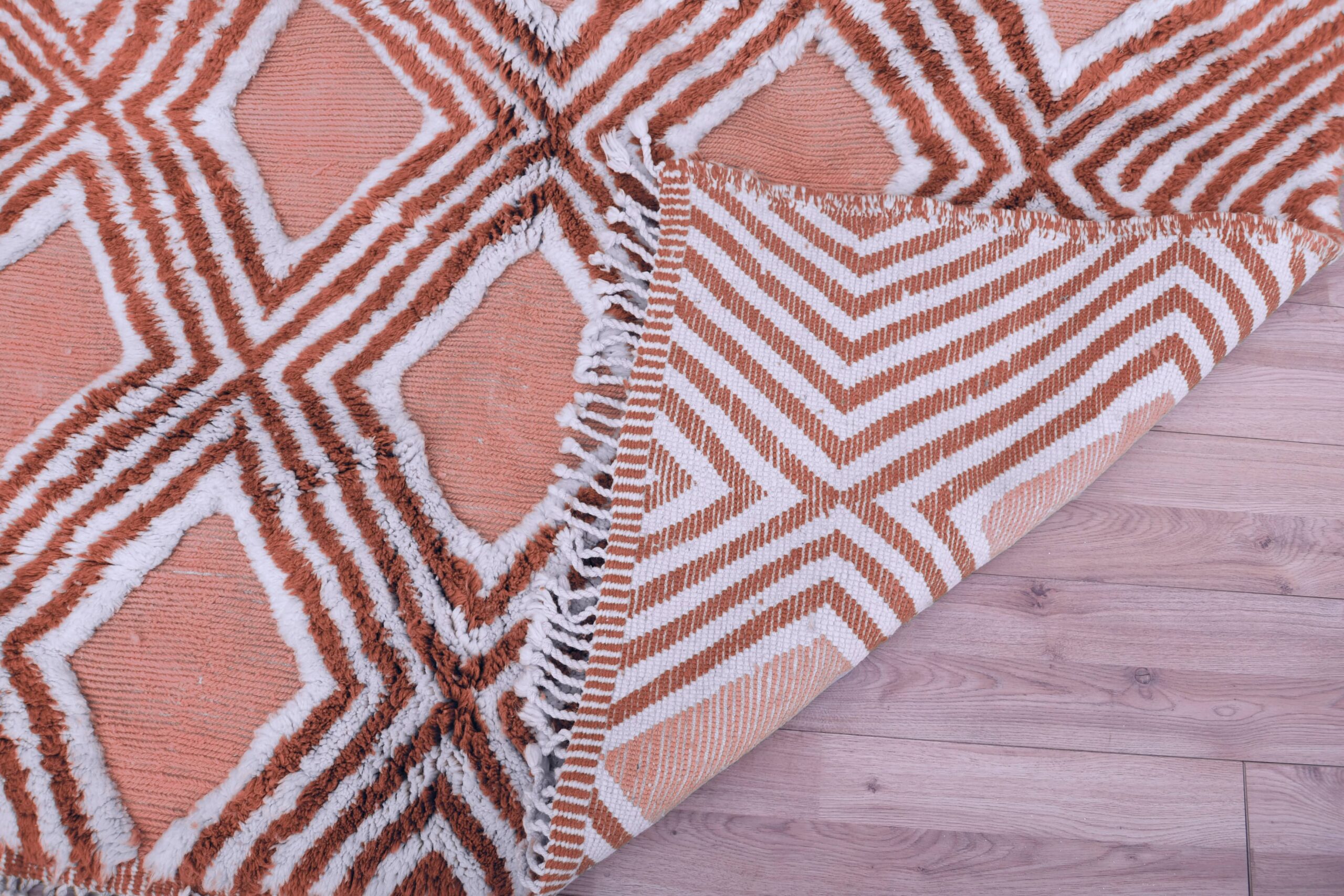 Moroccan Rug Handmade Wool 7x10 - Terracotta Ivory Geometric Boho Area Rug for Living Room Bedroom - Mrirt - Imagen 5