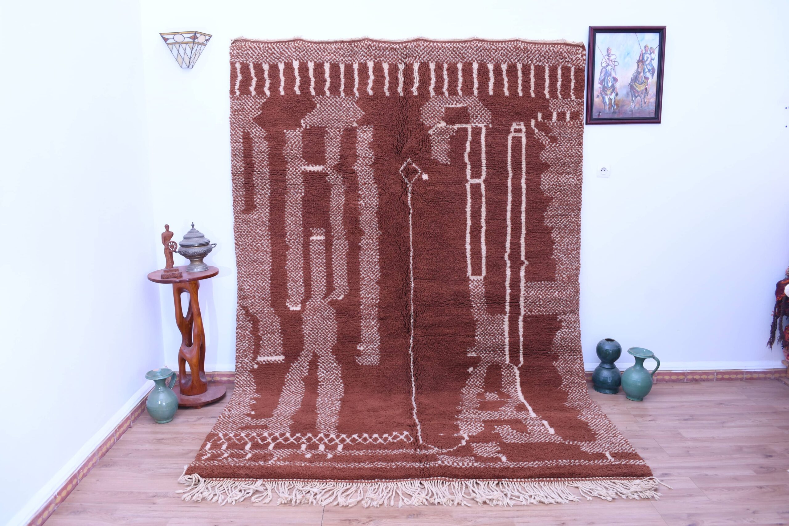 Moroccan Rug Handmade Wool 7x10 - Brown Neutral Modern Boho Area Rug for Living Room Bedroom - Mrirt Berber - Imagen 2