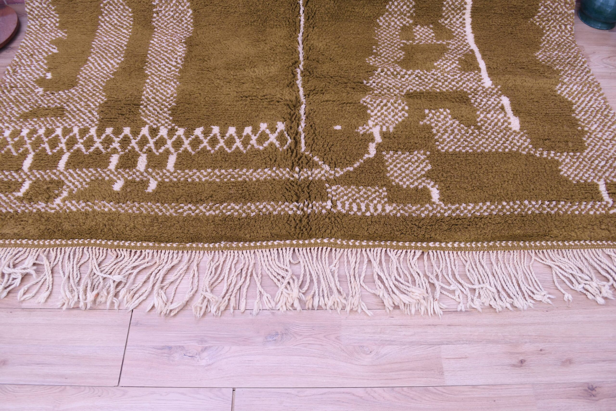 Moroccan Rug Handmade Wool 7x10 - Olive Green Neutral Modern Boho Area Rug for Living Room Bedroom - Mrirt Berber - 画像3