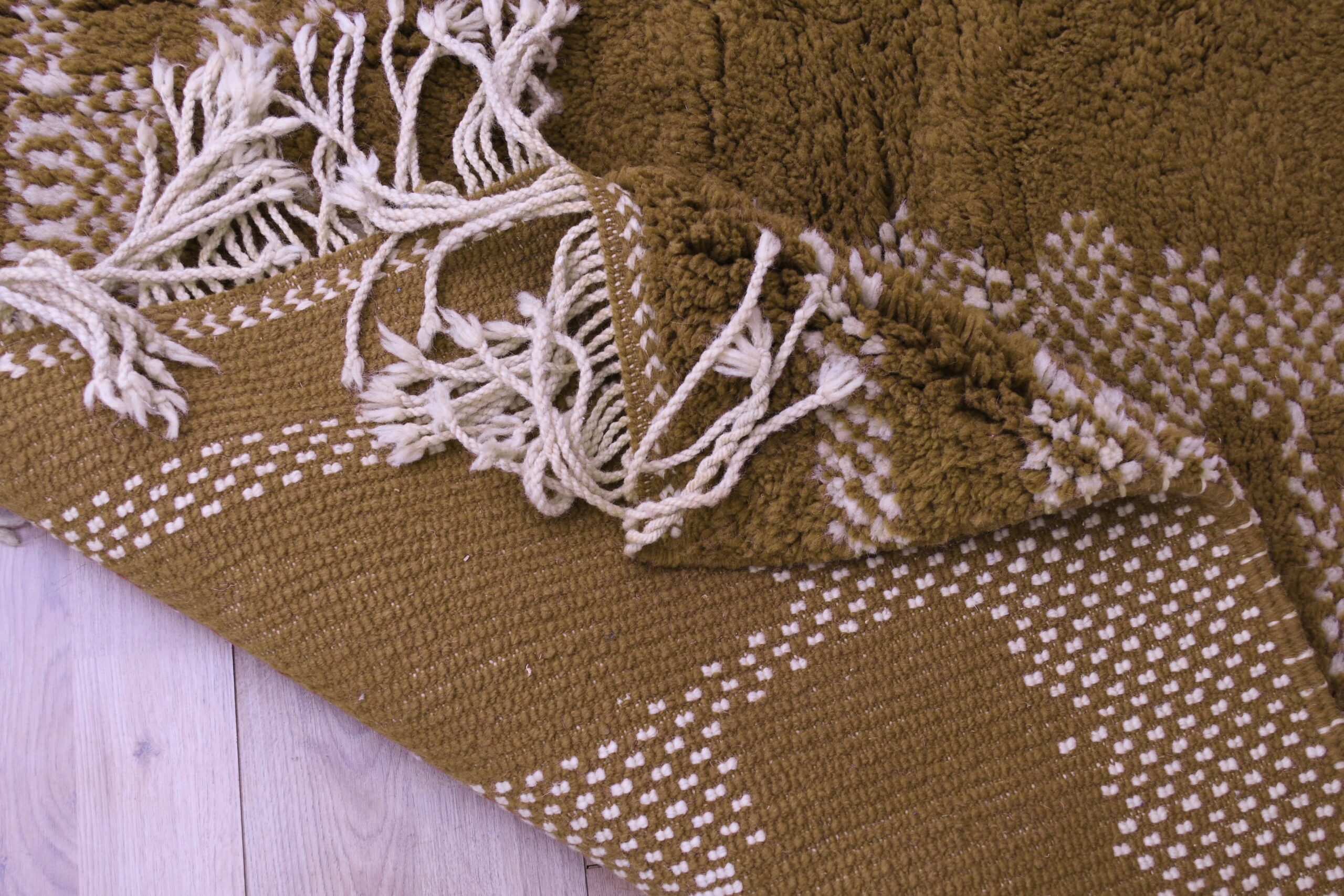 Moroccan Rug Handmade Wool 7x10 - Olive Green Neutral Modern Boho Area Rug for Living Room Bedroom - Mrirt Berber - 画像11