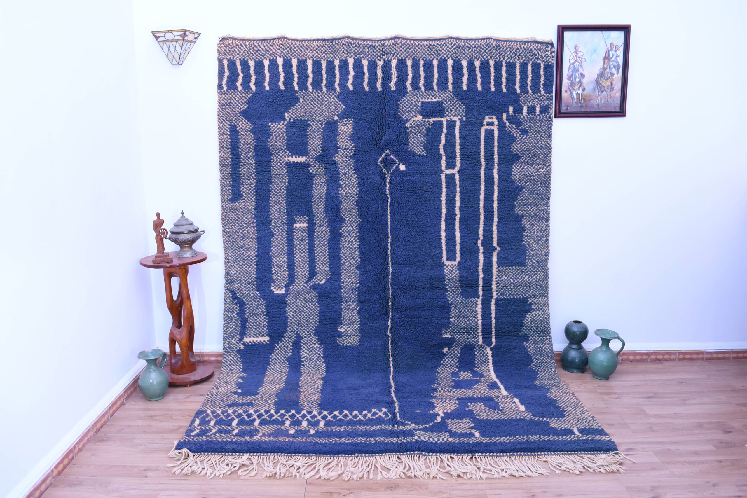 Moroccan Rug Handmade Wool 7x10 - Blue Neutral Modern Area Rug for Living Room, Minimalist Boho Decor - Beni Ourain - الصورة 2