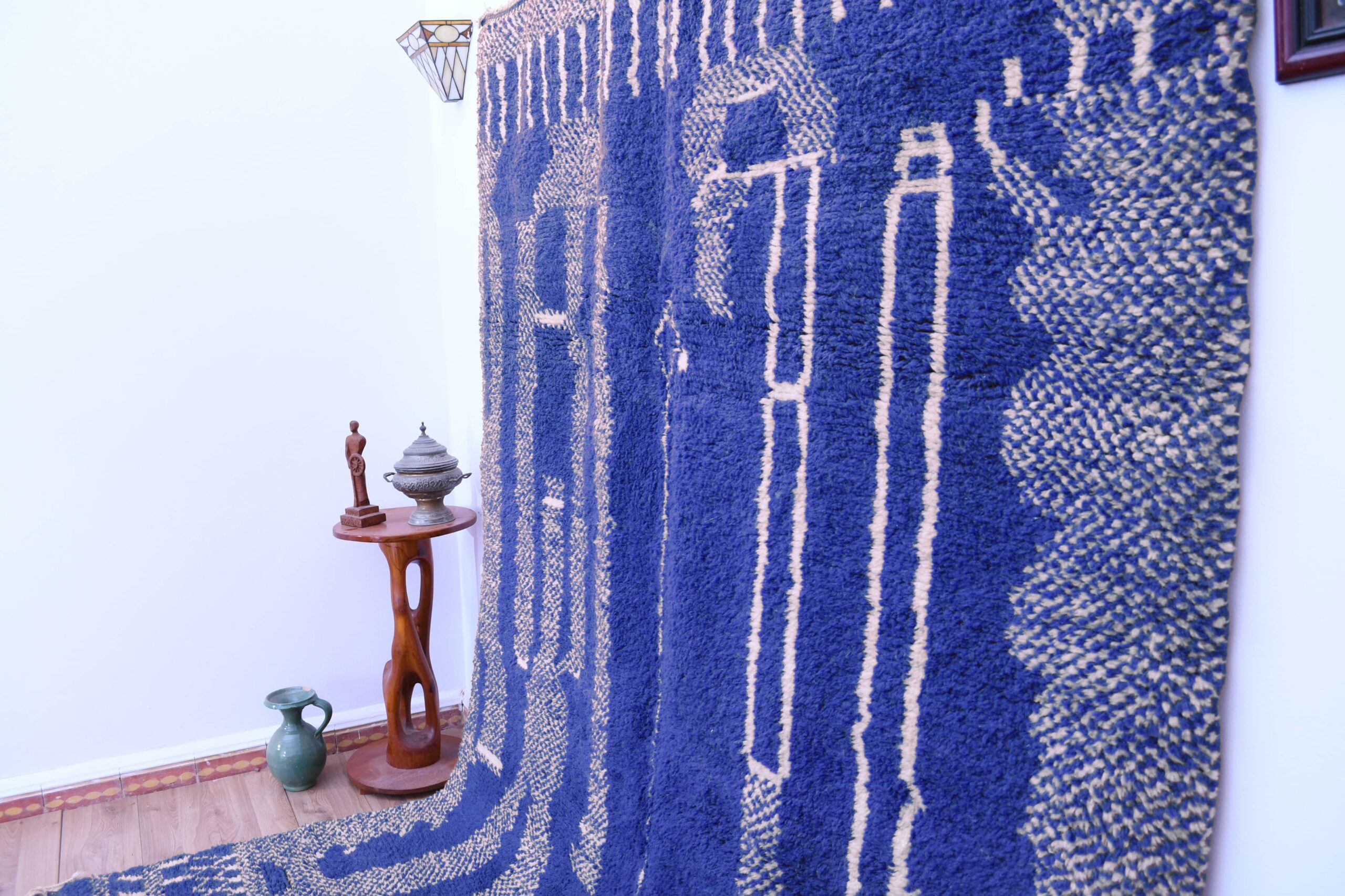 Moroccan Rug Handmade Wool 7x10 - Blue Neutral Modern Area Rug for Living Room, Minimalist Boho Decor - Beni Ourain - الصورة 4