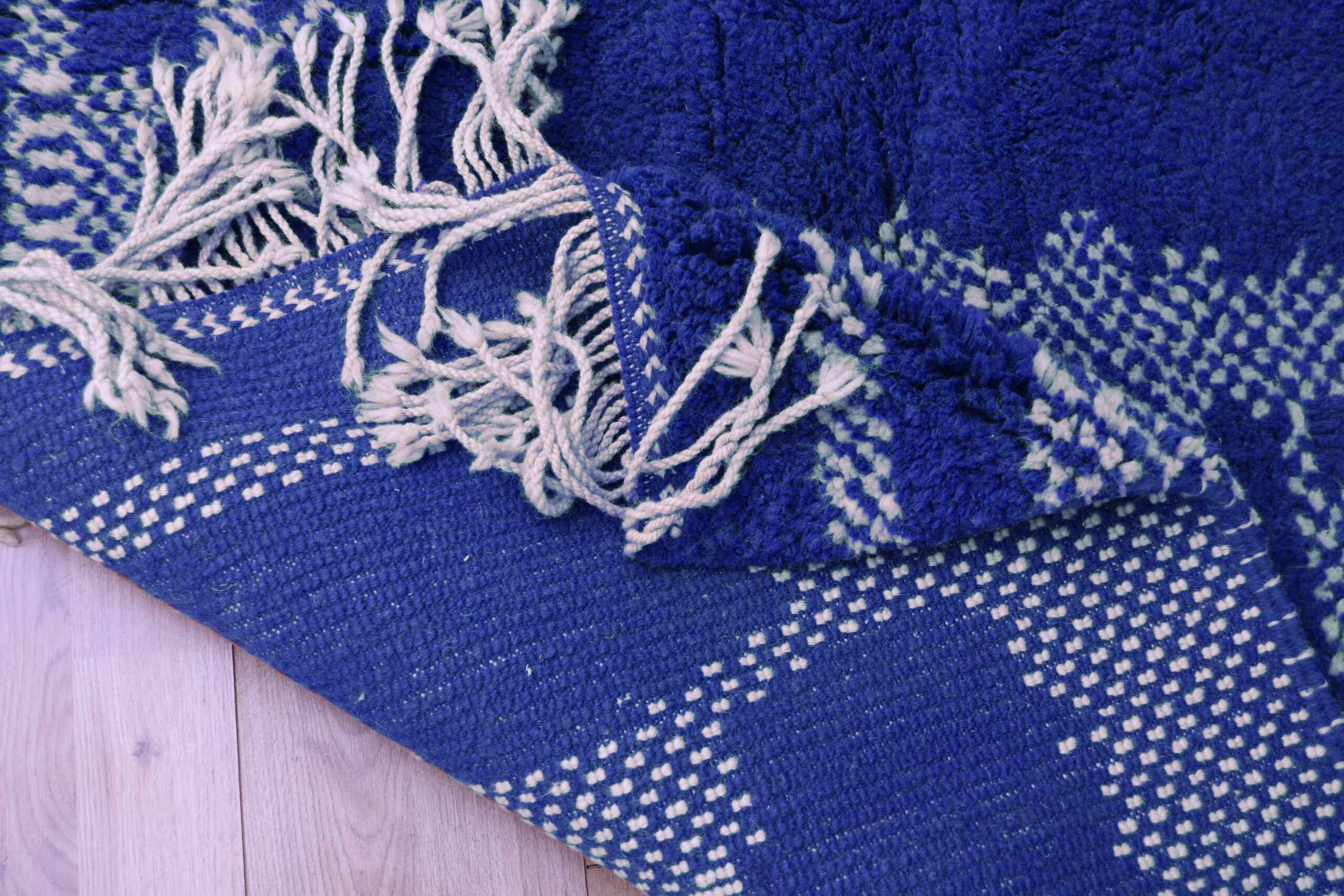 Moroccan Rug Handmade Wool 7x10 - Blue Neutral Modern Area Rug for Living Room, Minimalist Boho Decor - Beni Ourain - الصورة 11