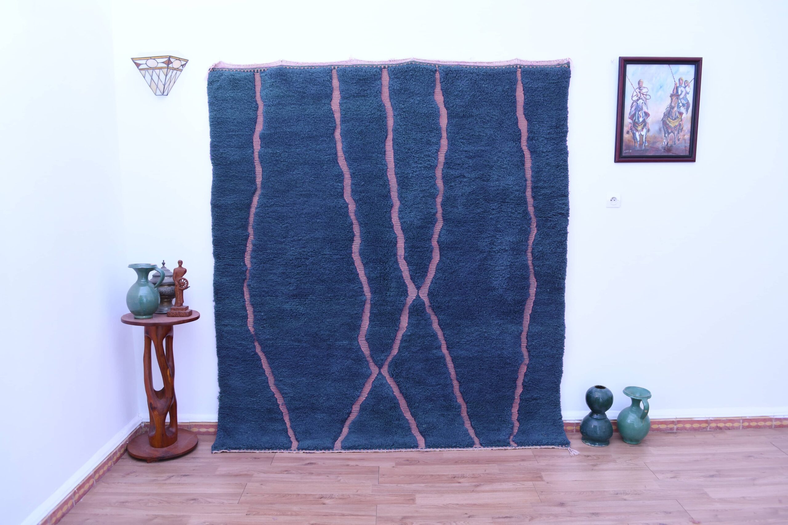 Moroccan Rug Handmade Wool 7x10 - Navy Blue Blush Modern Boho Area Rug for Living Room Bedroom - Mrirt Berber - 画像2