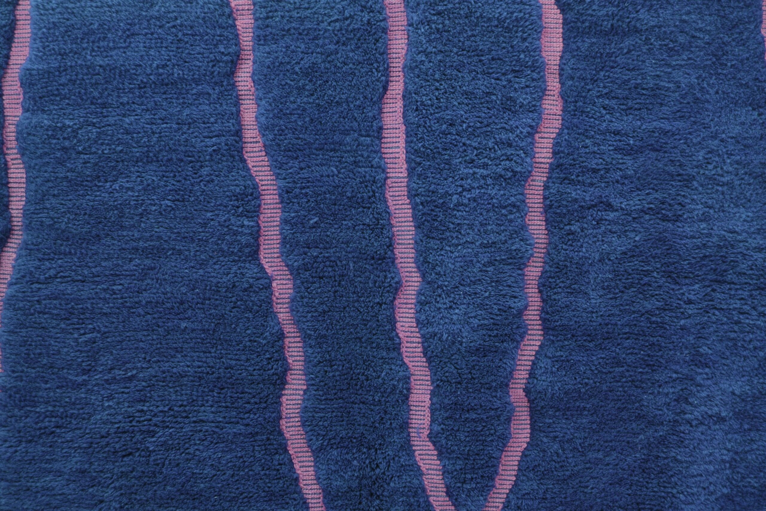 Moroccan Rug Handmade Wool 7x10 - Navy Blue Blush Modern Boho Area Rug for Living Room Bedroom - Mrirt Berber - 画像3