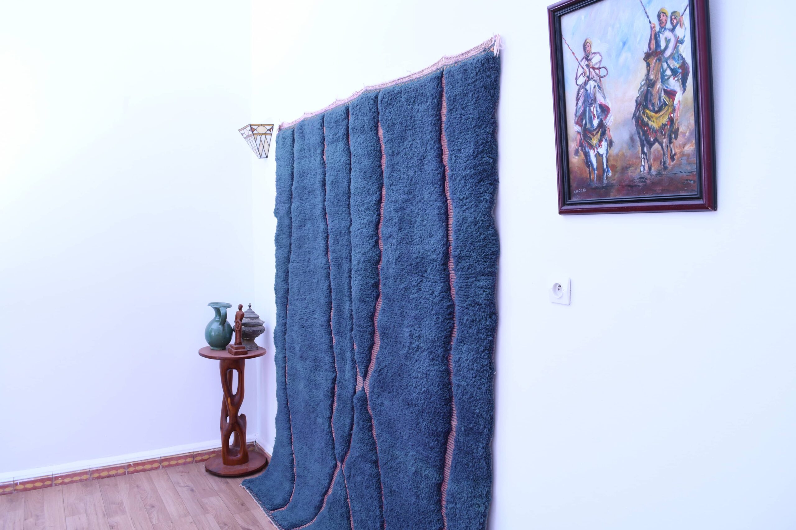 Moroccan Rug Handmade Wool 7x10 - Navy Blue Blush Modern Boho Area Rug for Living Room Bedroom - Mrirt Berber - 画像5