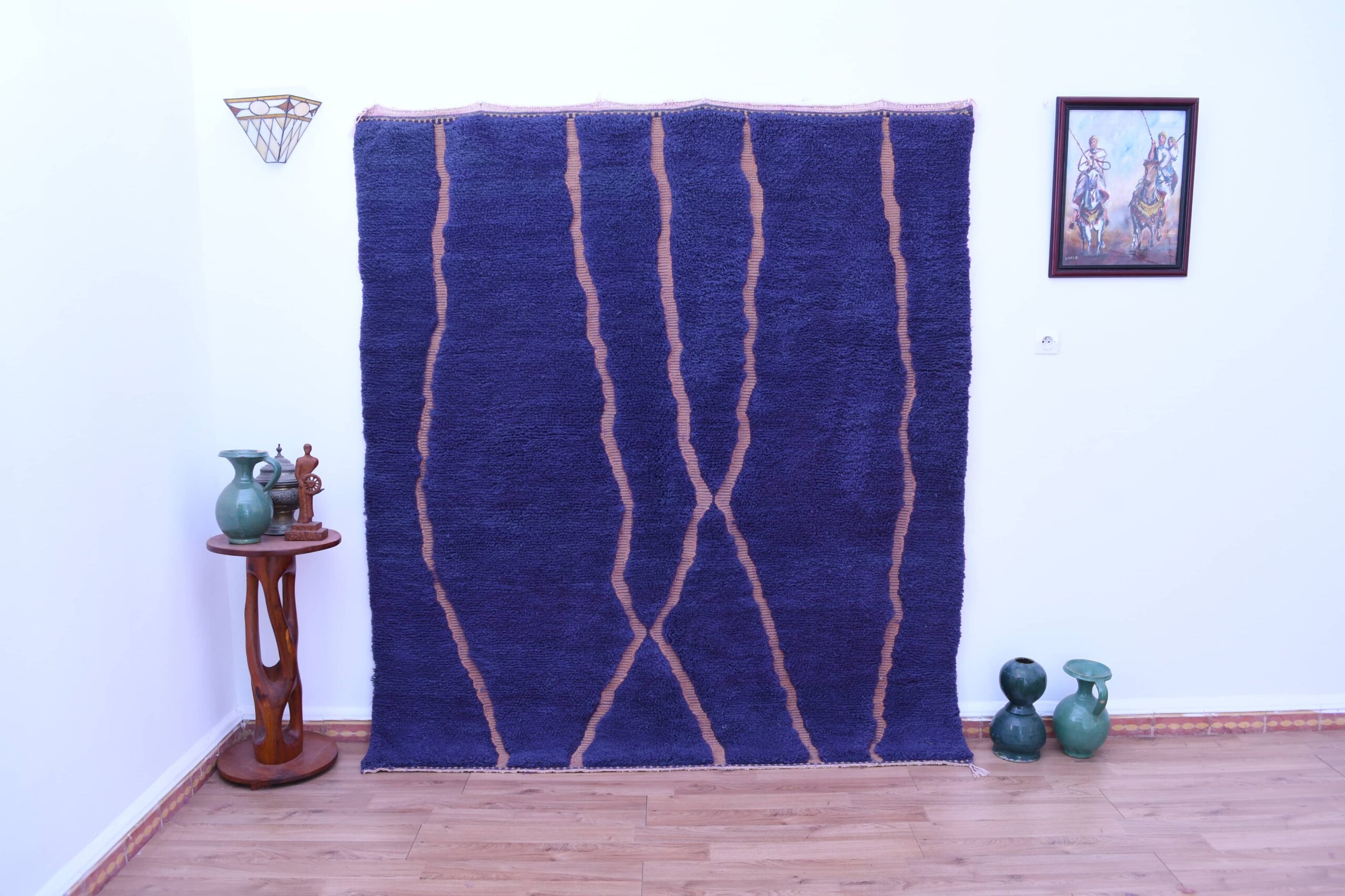 Moroccan Rug Handmade Wool 7x10 - Navy Blue Modern Boho Area Rug for Living Room Bedroom - Mrirt Berber - 画像2