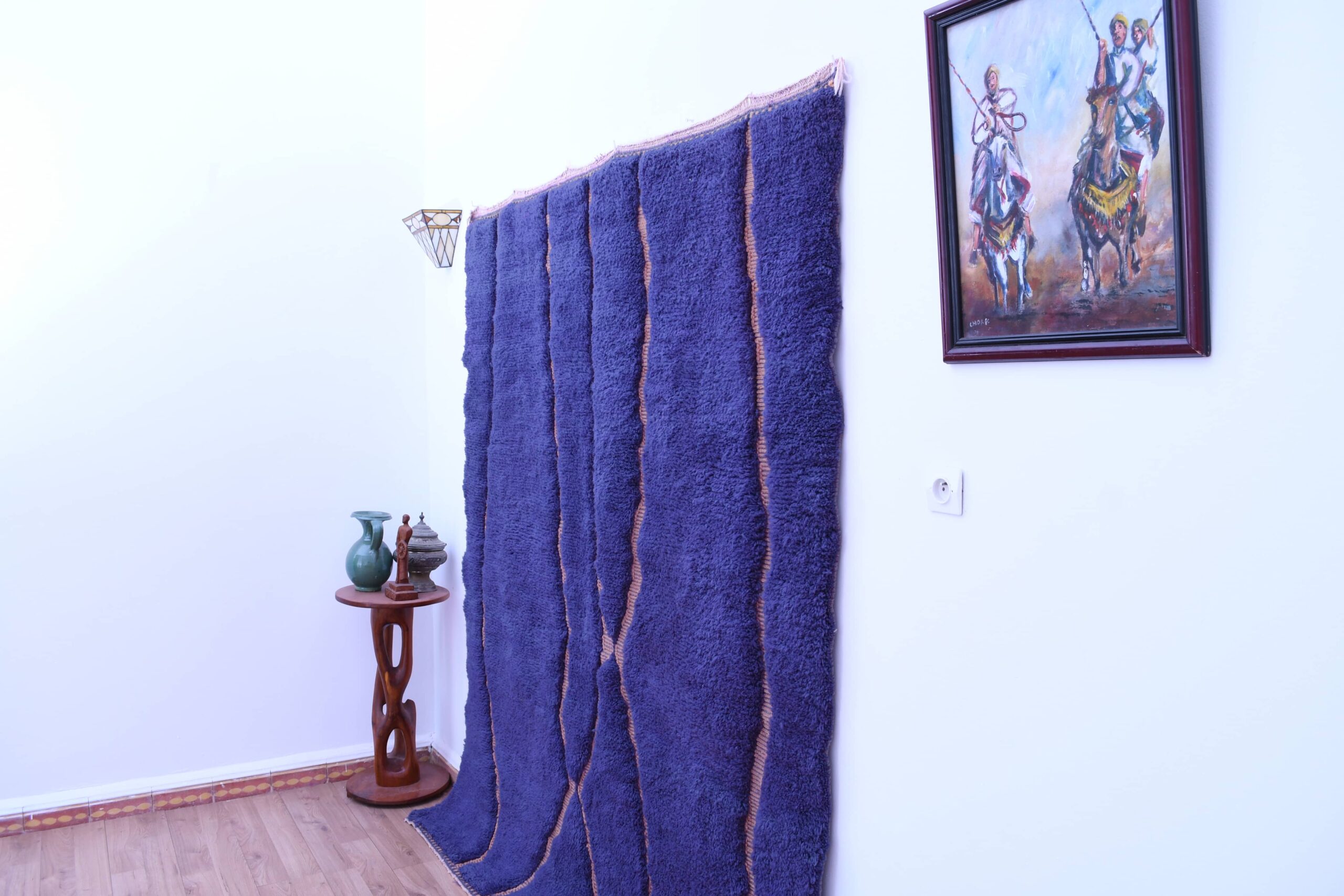 Moroccan Rug Handmade Wool 7x10 - Navy Blue Modern Boho Area Rug for Living Room Bedroom - Mrirt Berber - 画像5