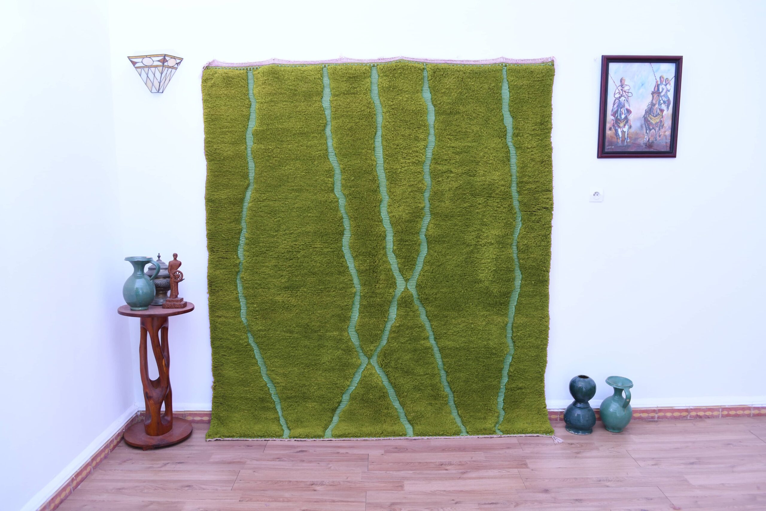 Moroccan Rug Handmade Wool 7x10 - Green Modern Minimalist Area Rug for Living Room Bedroom - Mrirt - 画像3