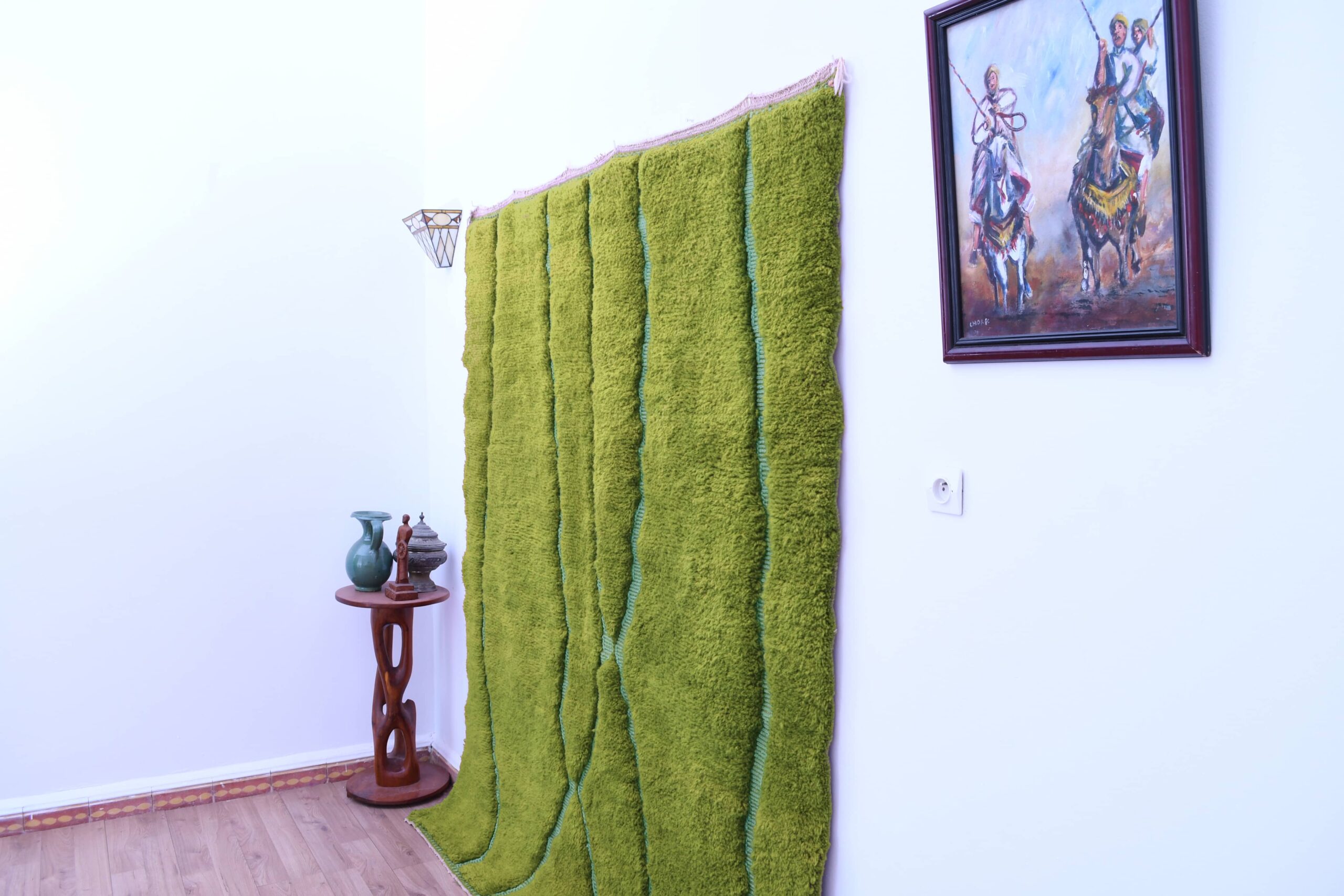 Moroccan Rug Handmade Wool 7x10 - Green Modern Minimalist Area Rug for Living Room Bedroom - Mrirt - 画像6