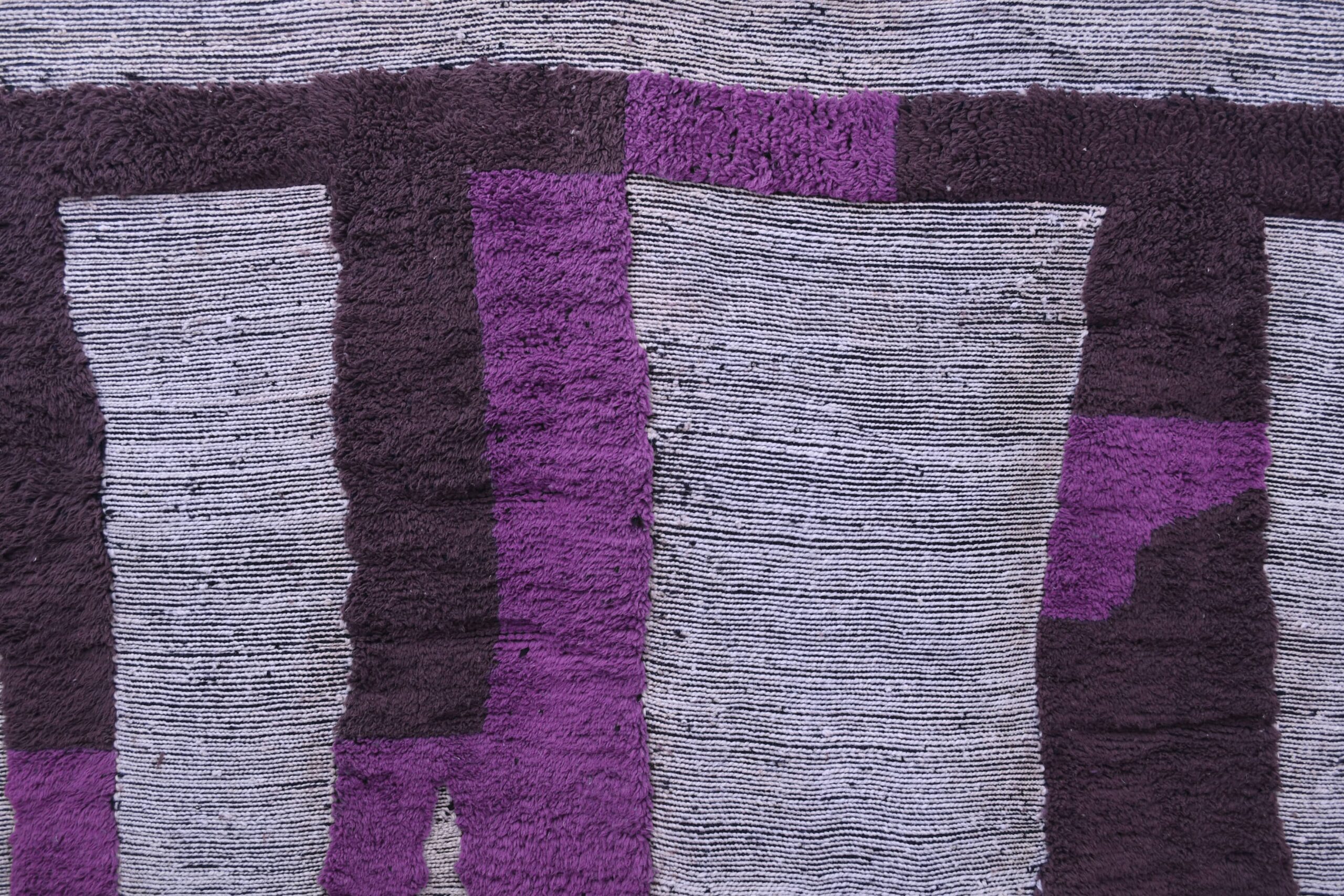 Moroccan Rug Handmade Wool 7x10 - Neutral Gray Brown Purple Modern Boho Area Rug for Living Room Bedroom - Mrirt – Image 3