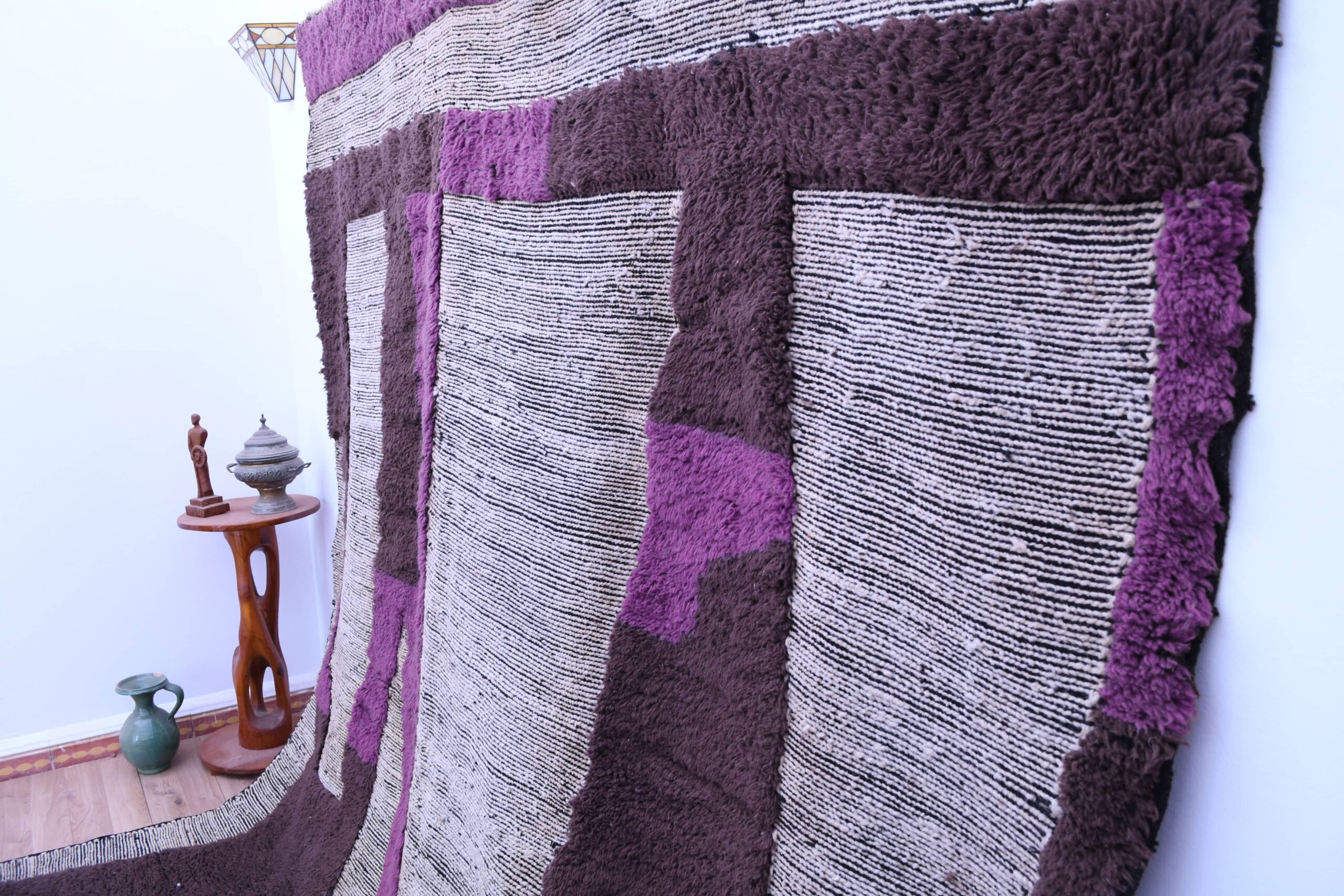 Moroccan Rug Handmade Wool 7x10 - Neutral Gray Brown Purple Modern Boho Area Rug for Living Room Bedroom - Mrirt – Image 4