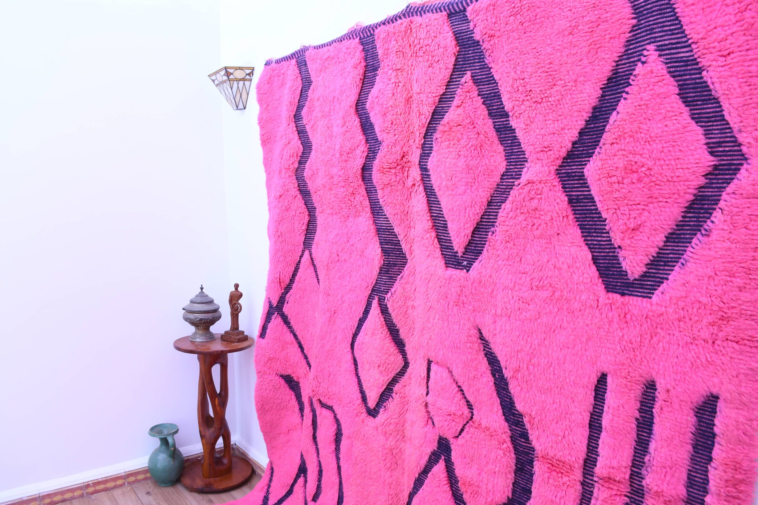 Moroccan Rug Handmade Wool 7x9 - Pink Black Geometric Boho Area Rug for Living Room Bedroom - Mrirt - الصورة 3