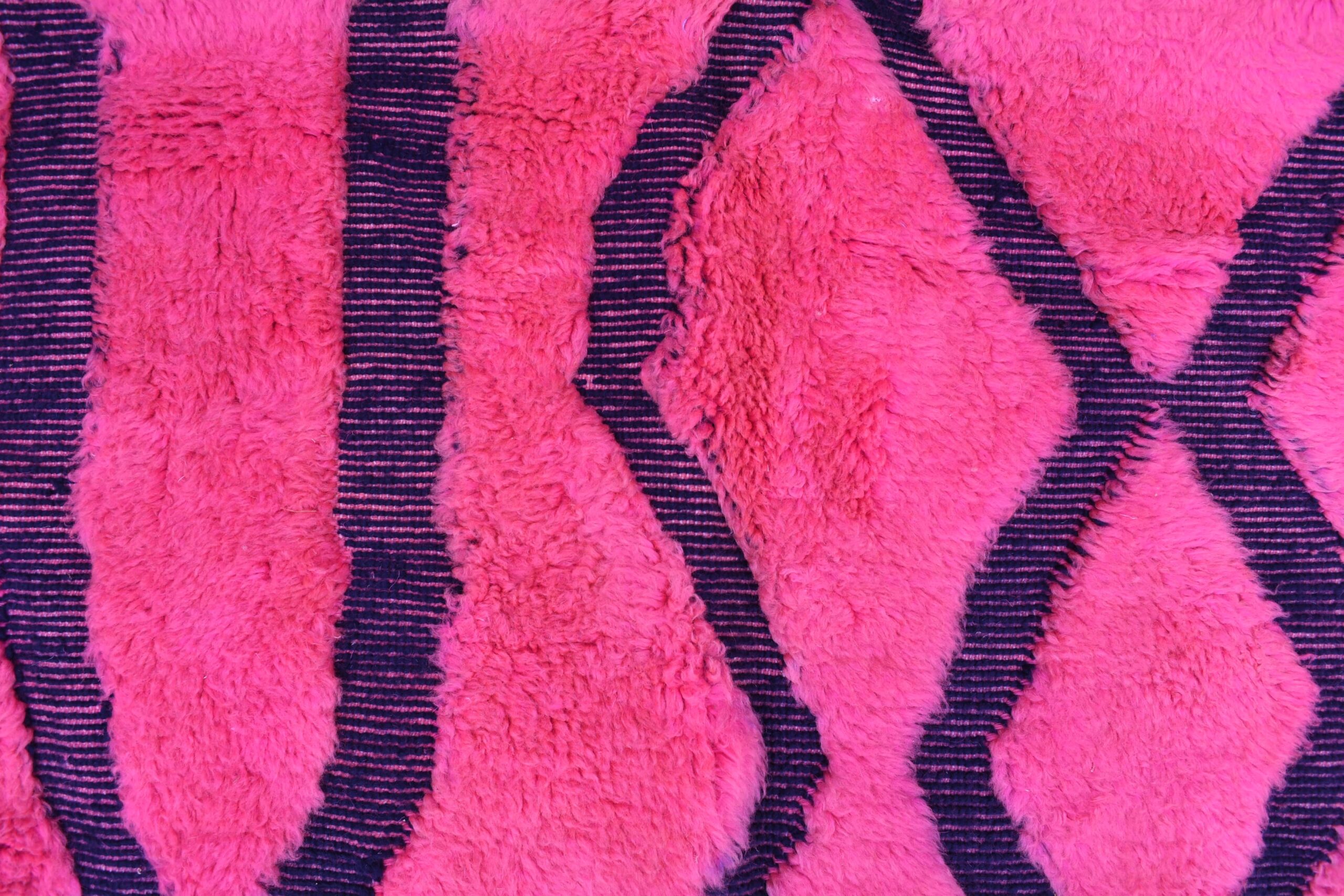 Moroccan Rug Handmade Wool 7x9 - Pink Black Geometric Boho Area Rug for Living Room Bedroom - Mrirt - الصورة 5