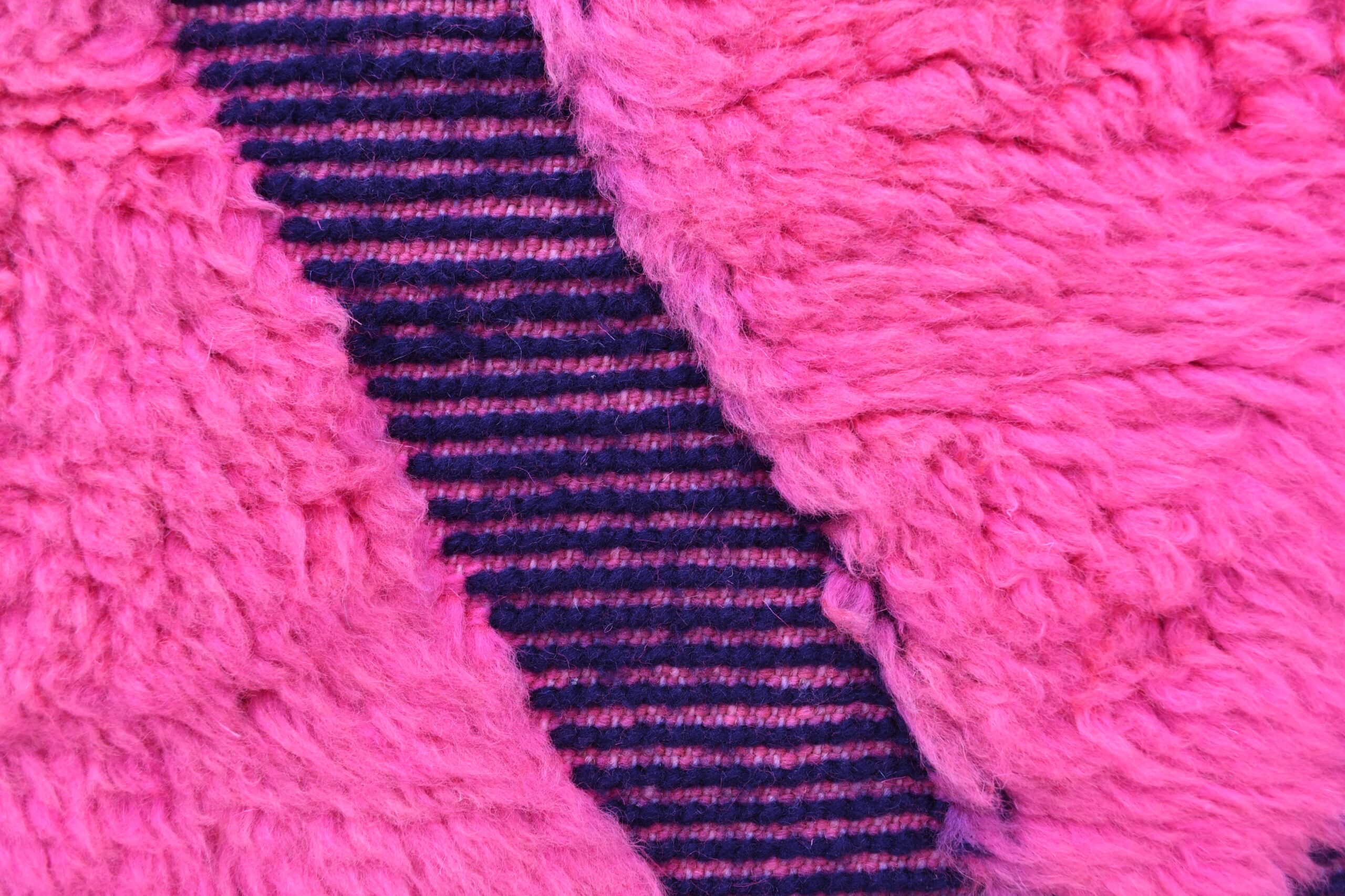 Moroccan Rug Handmade Wool 7x9 - Pink Black Geometric Boho Area Rug for Living Room Bedroom - Mrirt - الصورة 7