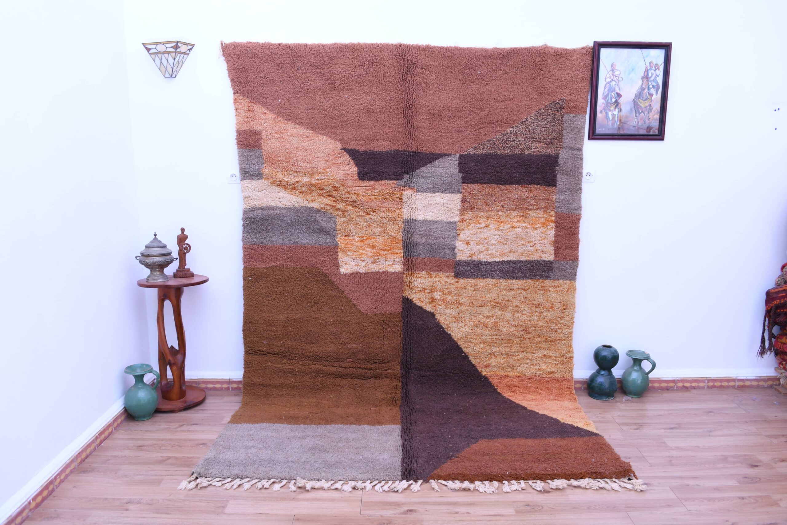 Moroccan Rug Handmade Wool 7x10 - Neutral Brown Tan Modern Boho Area Rug for Living Room Bedroom - Mrirt - 画像2