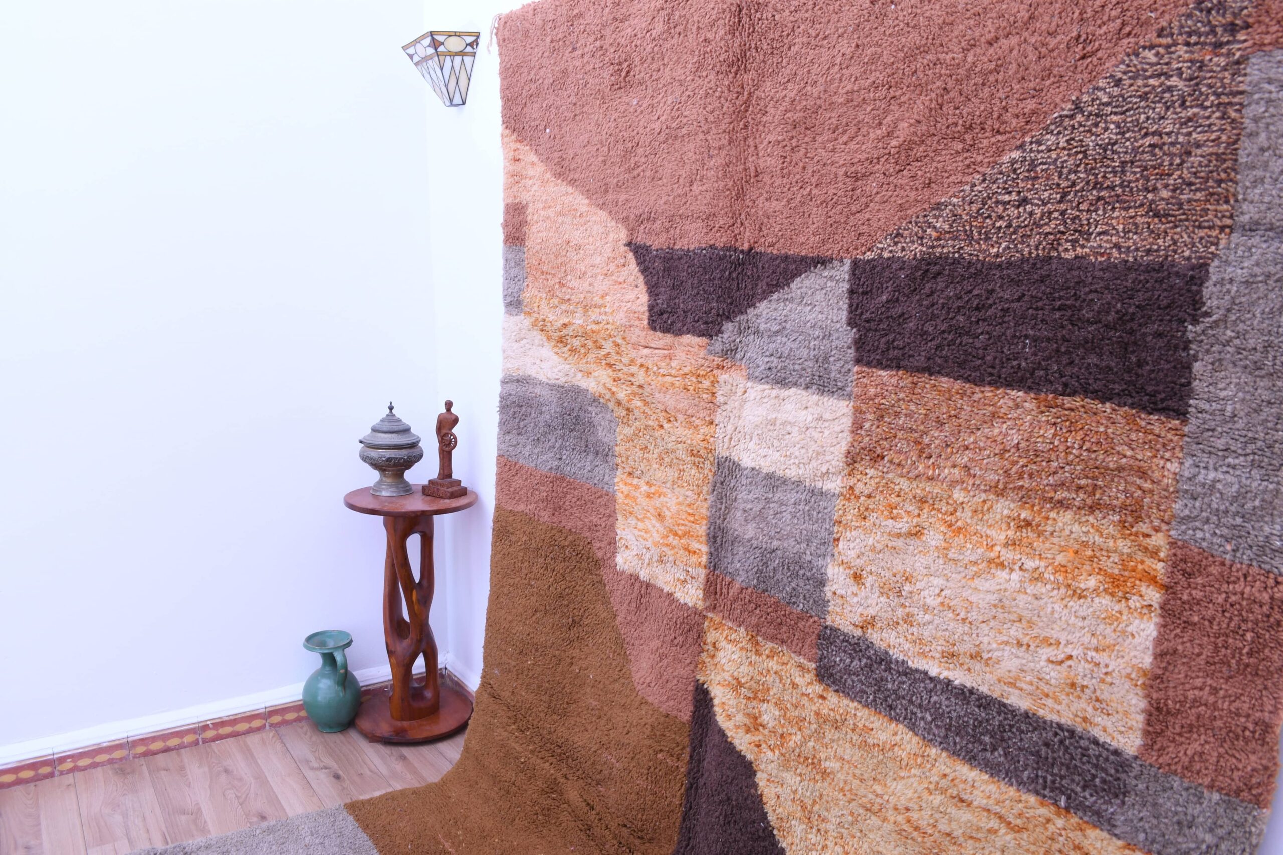 Moroccan Rug Handmade Wool 7x10 - Neutral Brown Tan Modern Boho Area Rug for Living Room Bedroom - Mrirt - 画像3