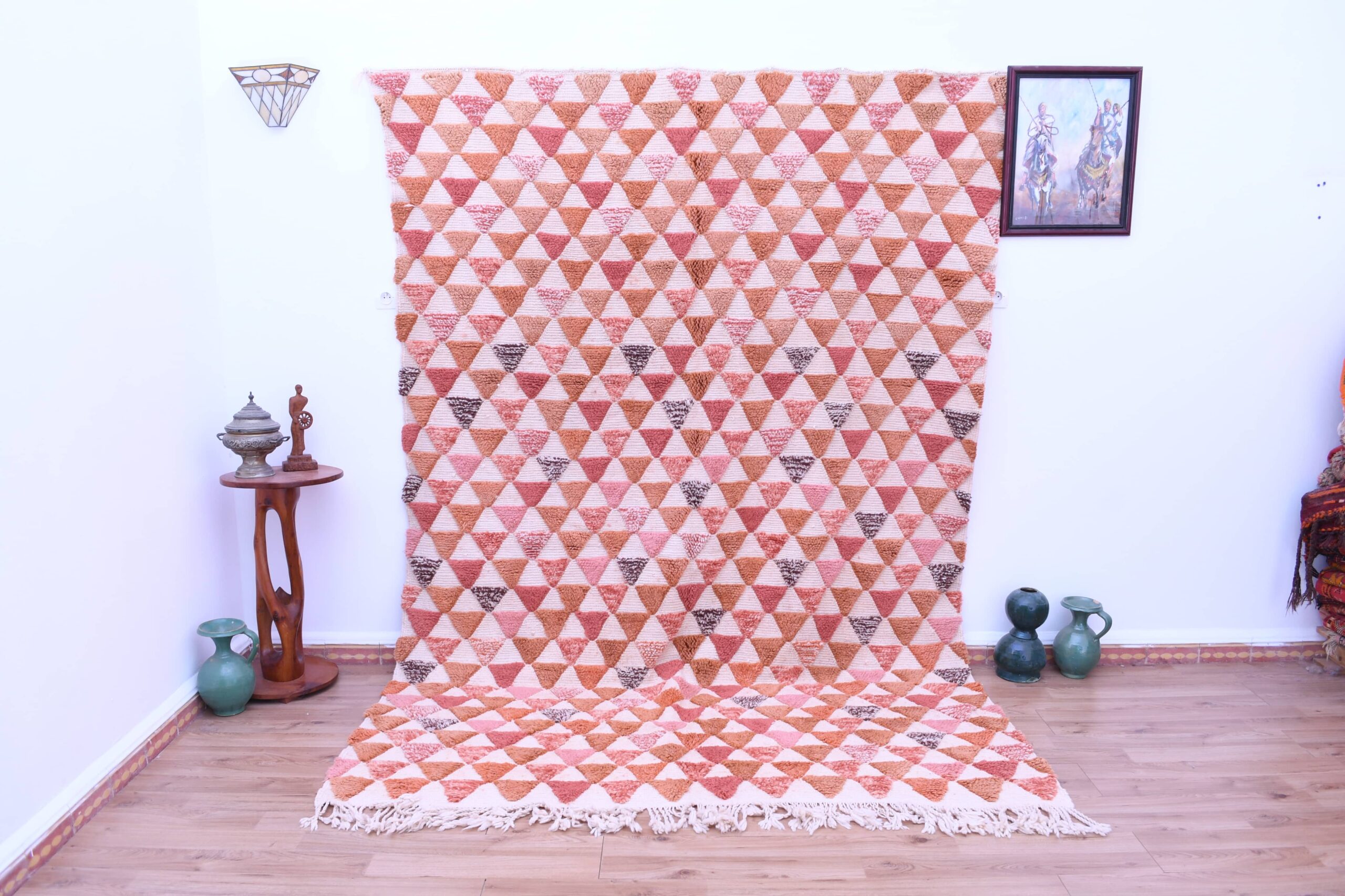 Moroccan Rug Handmade Wool 7x10 - Neutral Ivory Terracotta Modern Boho Area Rug for Living Room Bedroom - Mrirt - الصورة 2