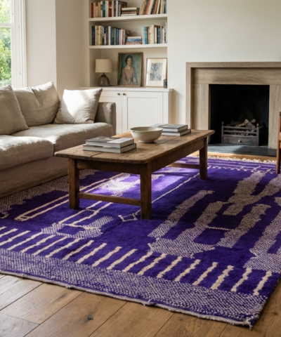 Moroccan Rug Mrirt 4x6 Wool Purple Ivory Minimalist Boho Living Room Berber