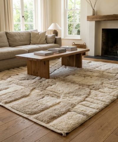 Moroccan Rug Mrirt 7x10 Wool Cream Ivory Minimalist Living Room Berber Rug