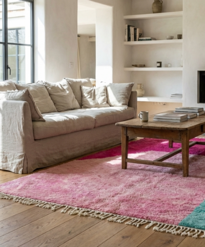 Moroccan Rug Mrirt 5x8 Wool Pink Blush Fuchsia Teal Minimalist Living Room