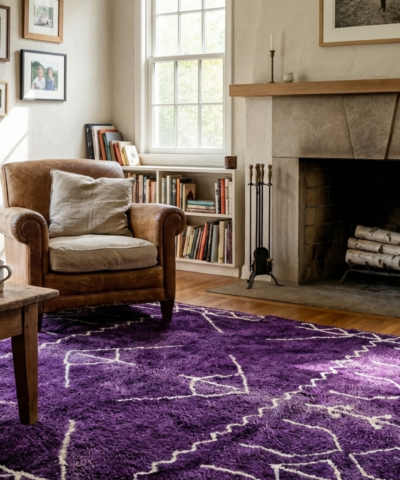 Moroccan Rug Mrirt 6x9 Wool Purple Ivory Boho Living Room