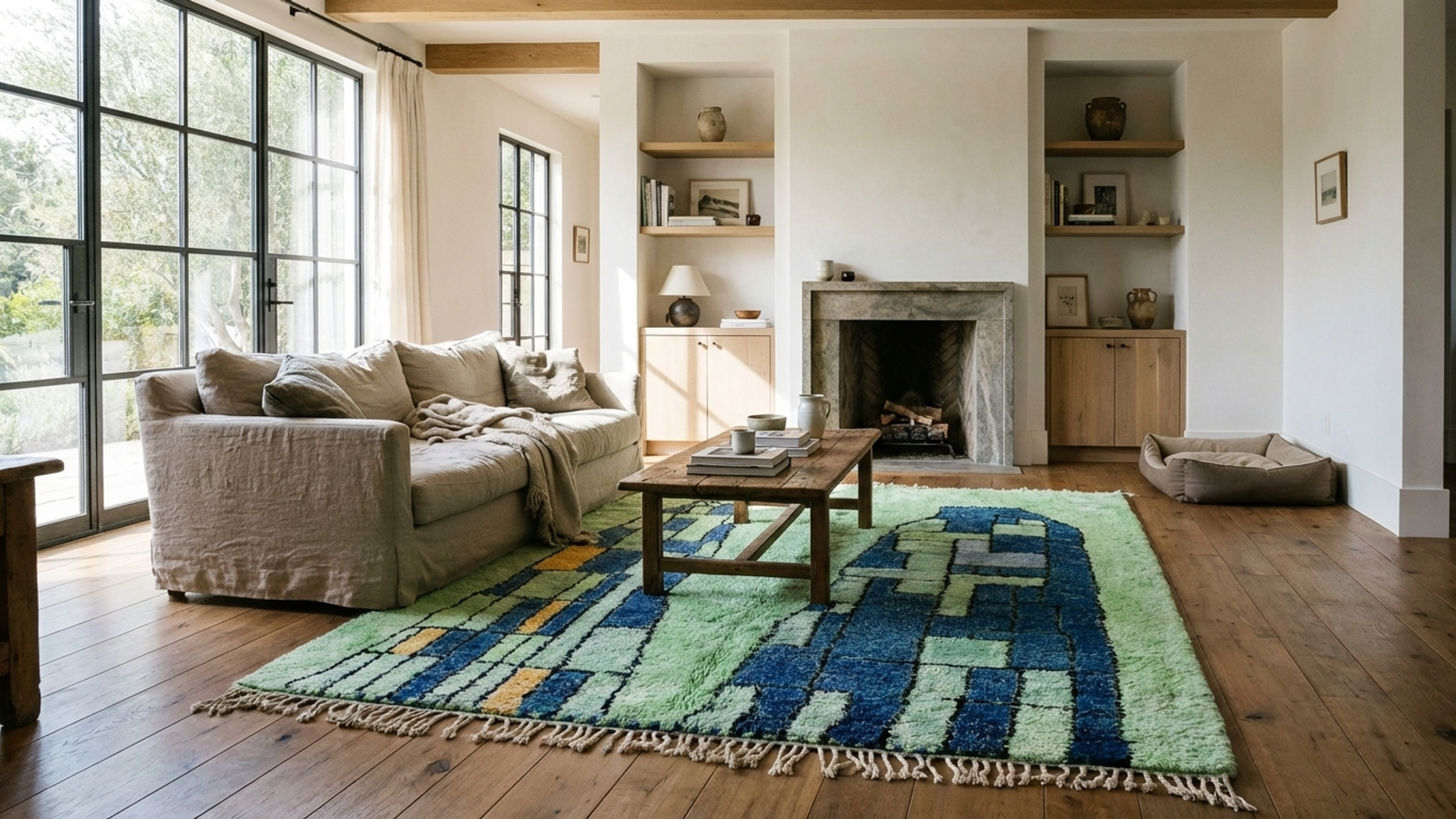 Moroccan Rug Mrirt 6x9 Wool Mint Green Navy Blue Geometric Boho Living Room