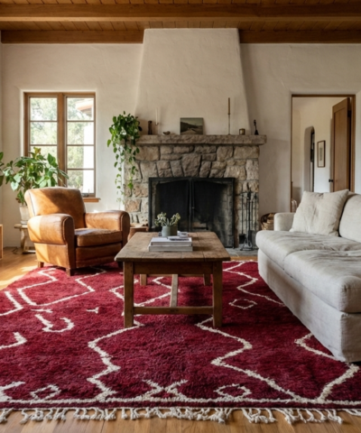 Moroccan Rug Mrirt 4x6 Wool Burgundy Red Cream White Minimalist Boho Living Room Berber