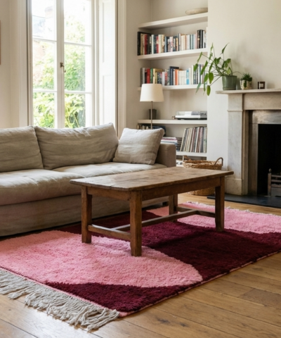 Moroccan Rug Mrirt 3x5 Wool Pink Burgundy Minimalist Living Room Berber