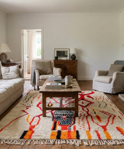 Moroccan Rug Azilal 5x8 Wool Cream White Red Orange Black Boho Living Room Berber