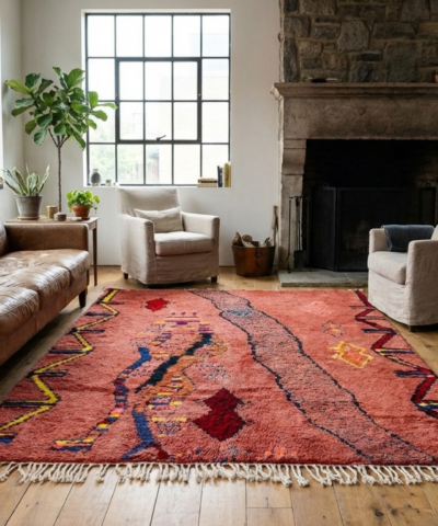 Moroccan Rug Boujaad 5x7 Wool Terracotta Rust Multicolor Tribal Boho Living Room