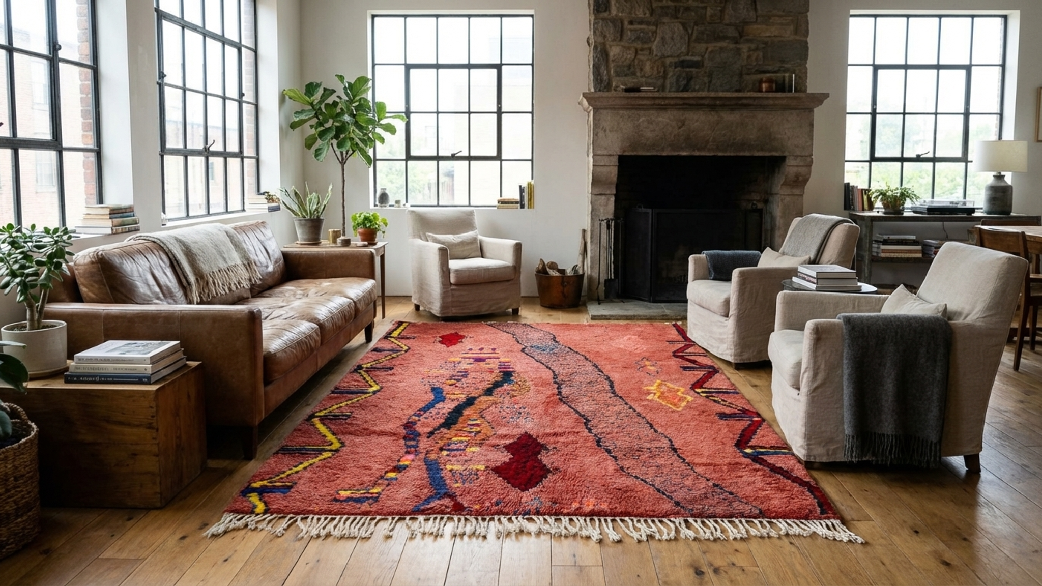 モロッコラグ ブジャード 5x7 ウール テラコッタ ラスト マルチカラー トライバル ボヘミアン リビングルーム