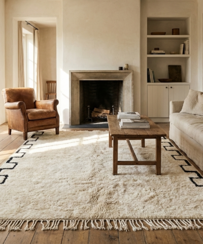 Moroccan Rug Beni Ourain 5x8 Wool Black Ivory Minimalist Living Room