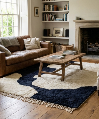 Moroccan Rug Mrirt 6x9 Wool Black Ivory Minimalist Living Room