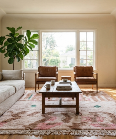 Moroccan Rug Mrirt 4x6 Wool Cream White Brown Green Pink Boho Living Room