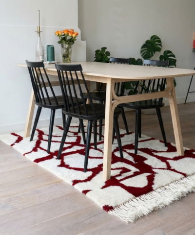 Moroccan Rug Handmade Wool 8x10 - Ivory Burgundy Modern Boho Area Rug for Living Room Bedroom Beni Ourain