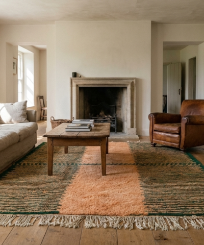 Moroccan Rug Handmade Wool Custom Size - Terracotta Rust and Green Modern Boho Area Rug for Living Room Bedroom Mrirt