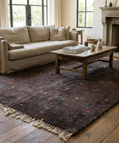 Moroccan Rug Handmade Wool 8x10 - Dark Brown Neutral Boho Area Rug for Living Room Bedroom - Mrirt Berber